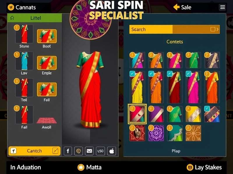 Sari Spin Specialist customization screen showing various fabric options