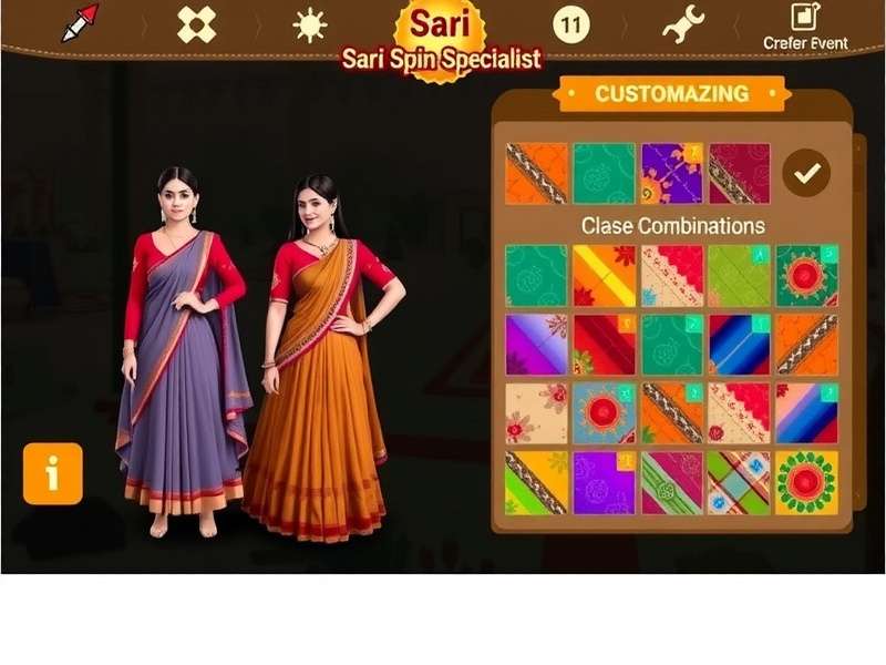 Sari Spin Specialist gameplay showing traditional Indian dress combinations